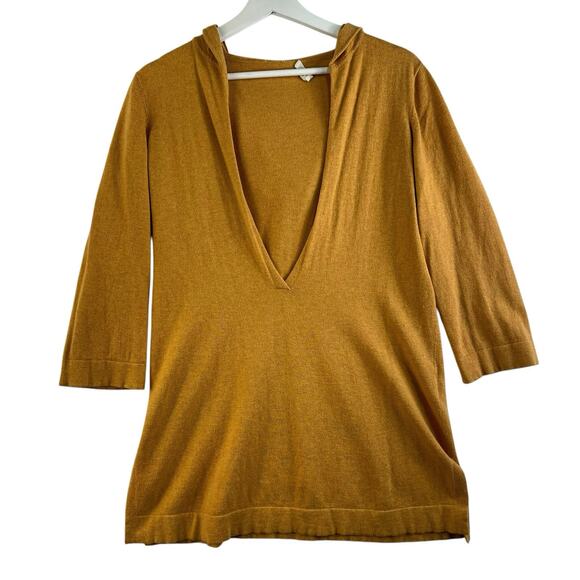 Eileen Fisher XS Tunic Sweater Cashmere Blend 3/4 Sleeve V-Neck Pullover Hooded - Picture 1 of 12
